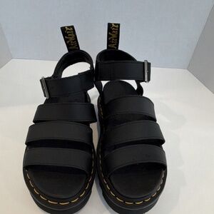 Dr. Martens Black Leather Air Wair Sandals Buckle Logo Women's US 6 UK 4 EU 37